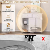 Cat Litter Box Enclosure, Hidden Cat Washroom Side Cabinet Wooden Pet House w/ 2 Drawers