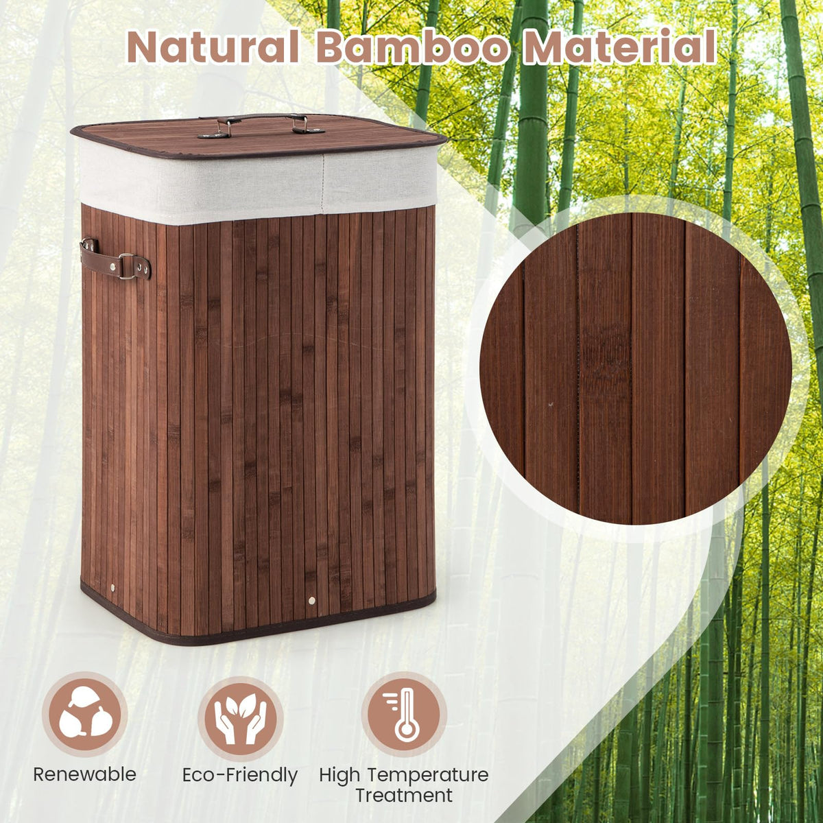 Giantex Laundry Hamper with Lid, 72L Bamboo Laundry Basket with Remova ...