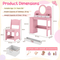 Princess Vanity Table and Chair Set with 2 Drawers