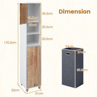 Tall Bathroom Storage Organizer Unit with Rubber Wood Doors