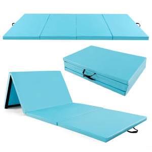 3M Folding Exercise Mat 4-Panel PU Leather Gym Mat w/Hook & Loop Fasteners