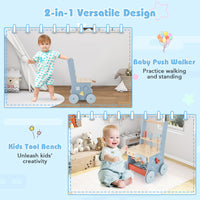 2-in-1 Wooden Baby Push Walker with Multi-Activity Center