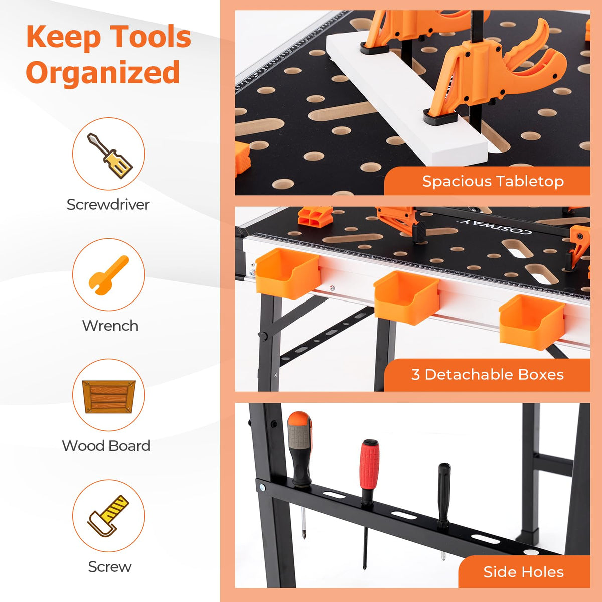 84.5cm Portable Work Table, Folding Workbench w/ 2 Quick Clamps & 4 Clamp Dogs