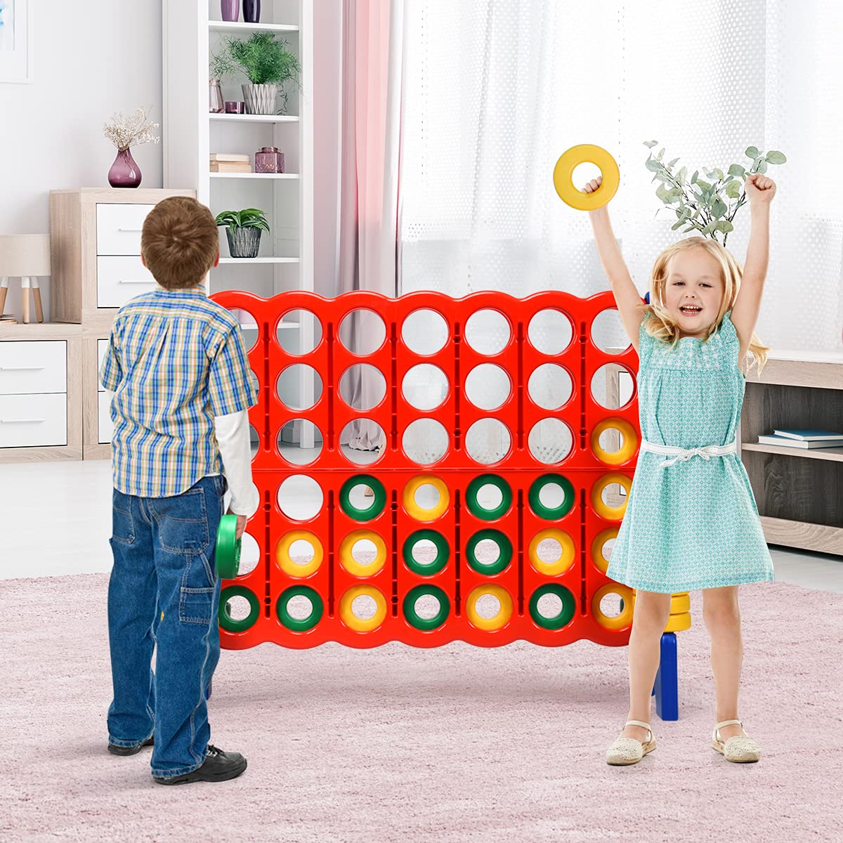 Oversized 4 in A Row Connect Game with 42 Jumbo Rings & Quick-Release Sliders