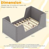 Velvet Fabric Children Floor Bed with Safety Rails and Headboard