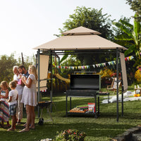 413 x 122cm Outdoor BBQ Grill Gazebo W/Dual Side Awnings, 2 Side Shelves, 8 Stakes Double-Tiered