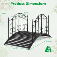 Garden Metal Bridge with Handrails, Outdoor Arched Bridge w/Dual Patterned Side Rails
