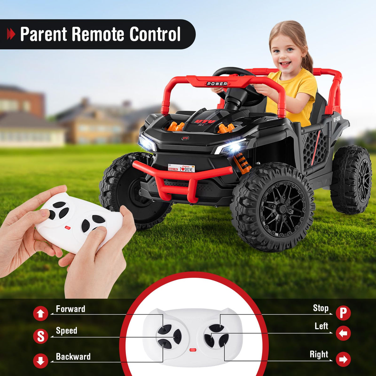 12V Kids Ride on Car with Parental Remote and 3 Speeds
