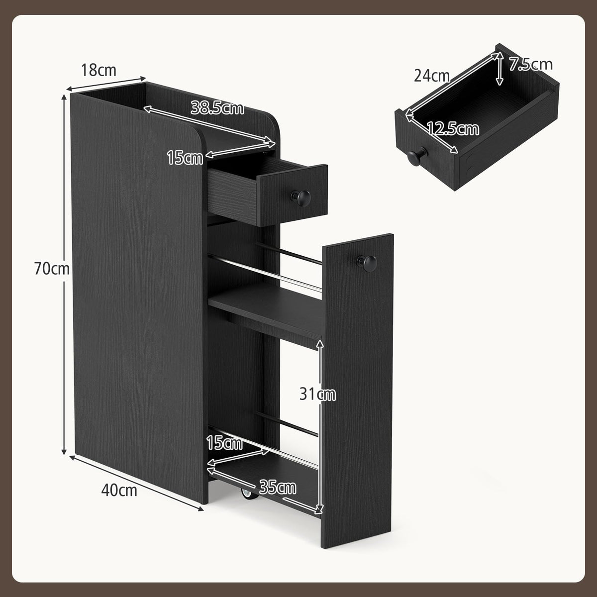 Giantex Slim Storage Cabinet, Narrow Bathroom Cabinet w/Slide Out Drawer & Spacious Top