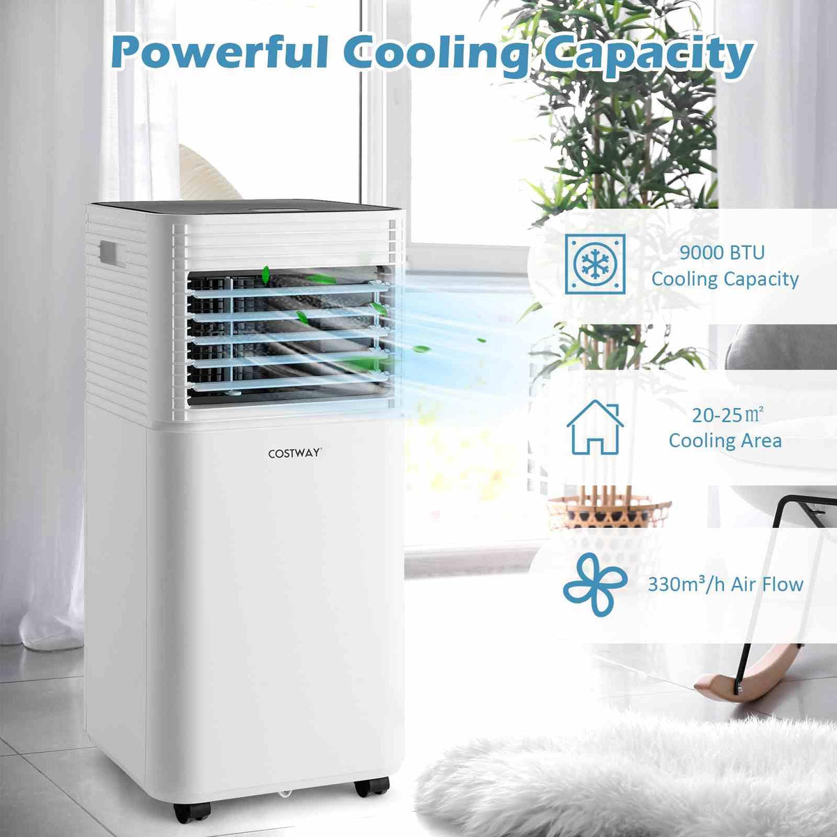 9000 BTU 3-in-1 Portable Air Conditioner with Fan and Dehumidifier Mode