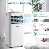 9000 BTU 3-in-1 Portable Air Conditioner with Fan and Dehumidifier Mode