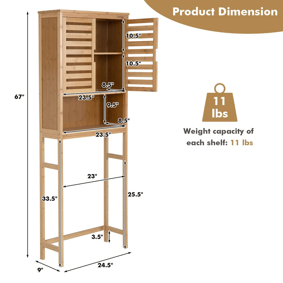 Bamboo Over The Toilet Storage Cabinet Bathroom Spacesaver w/Adjustable Shelf