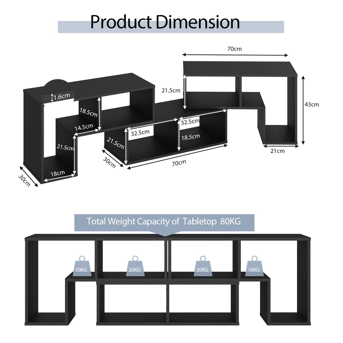 Giantex 3 Pieces Adjustable TV Console Stand