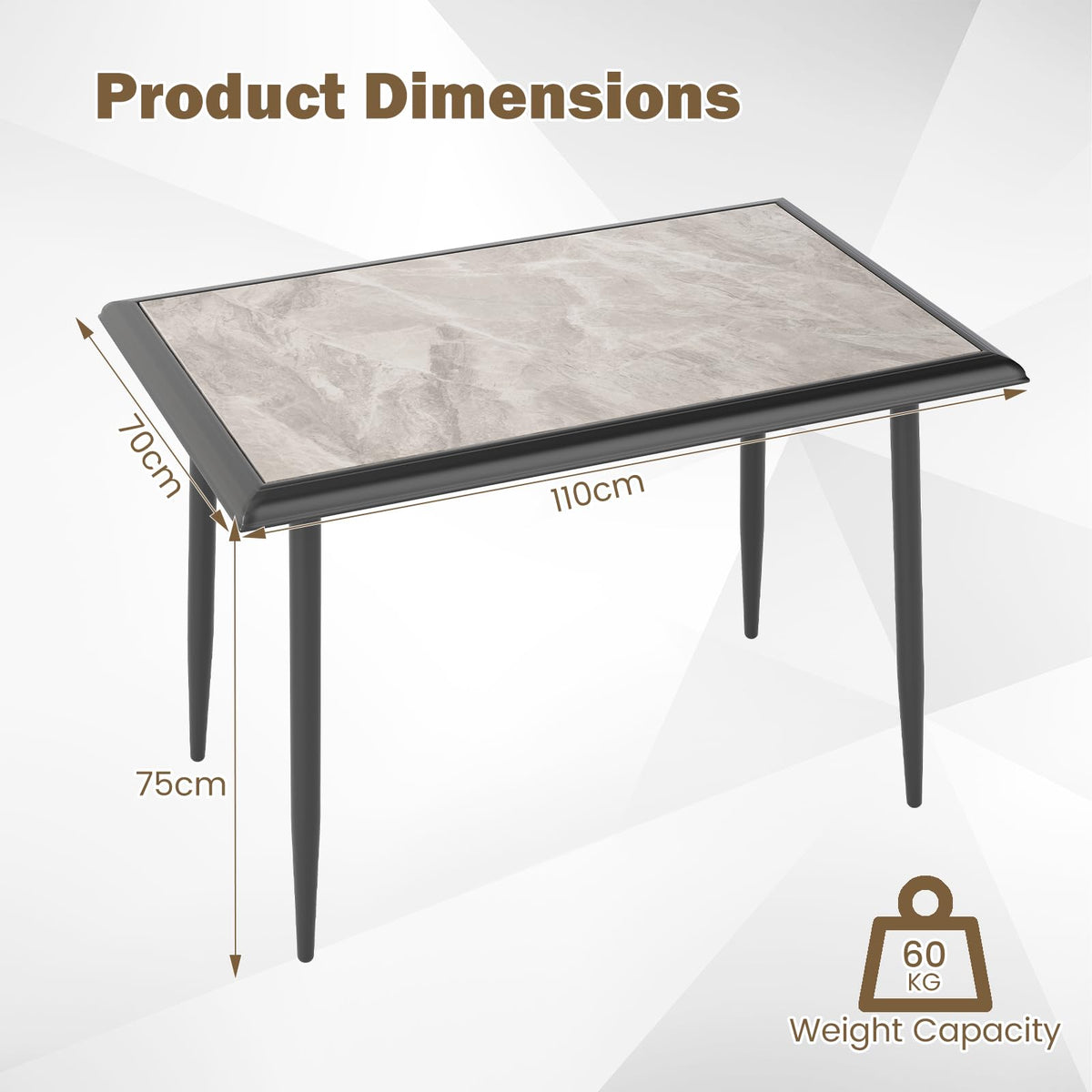 Sintered Stone Dining Table, Rectangular Kitchen Table w/Metal Frame