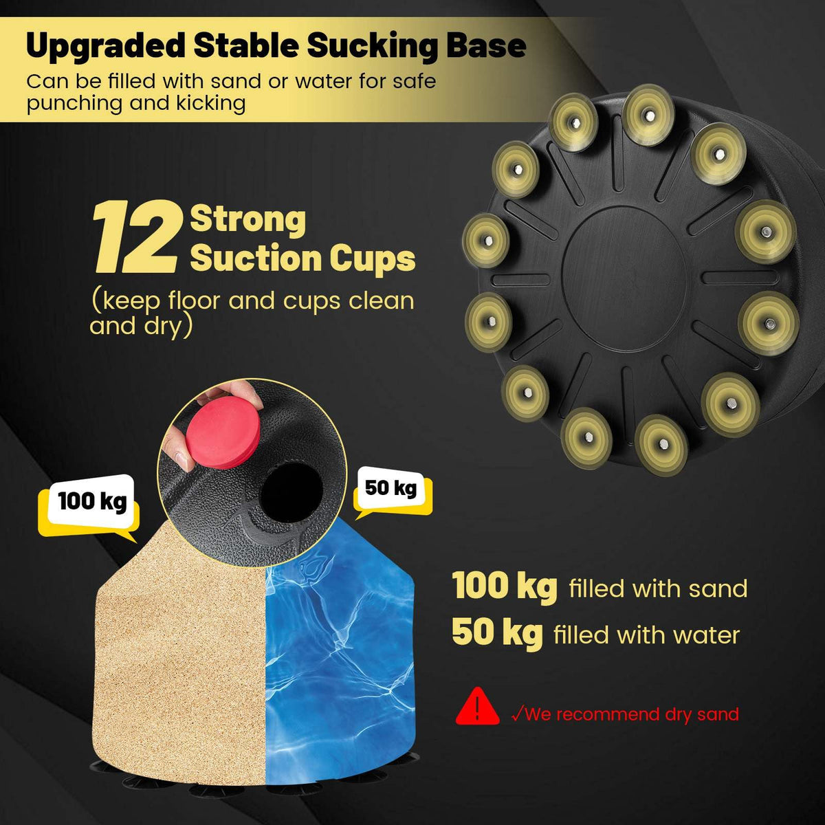 Freestanding Punching Bag, Kickboxing Bag with Stand, Suction Cup Base, 5-Layer Construction