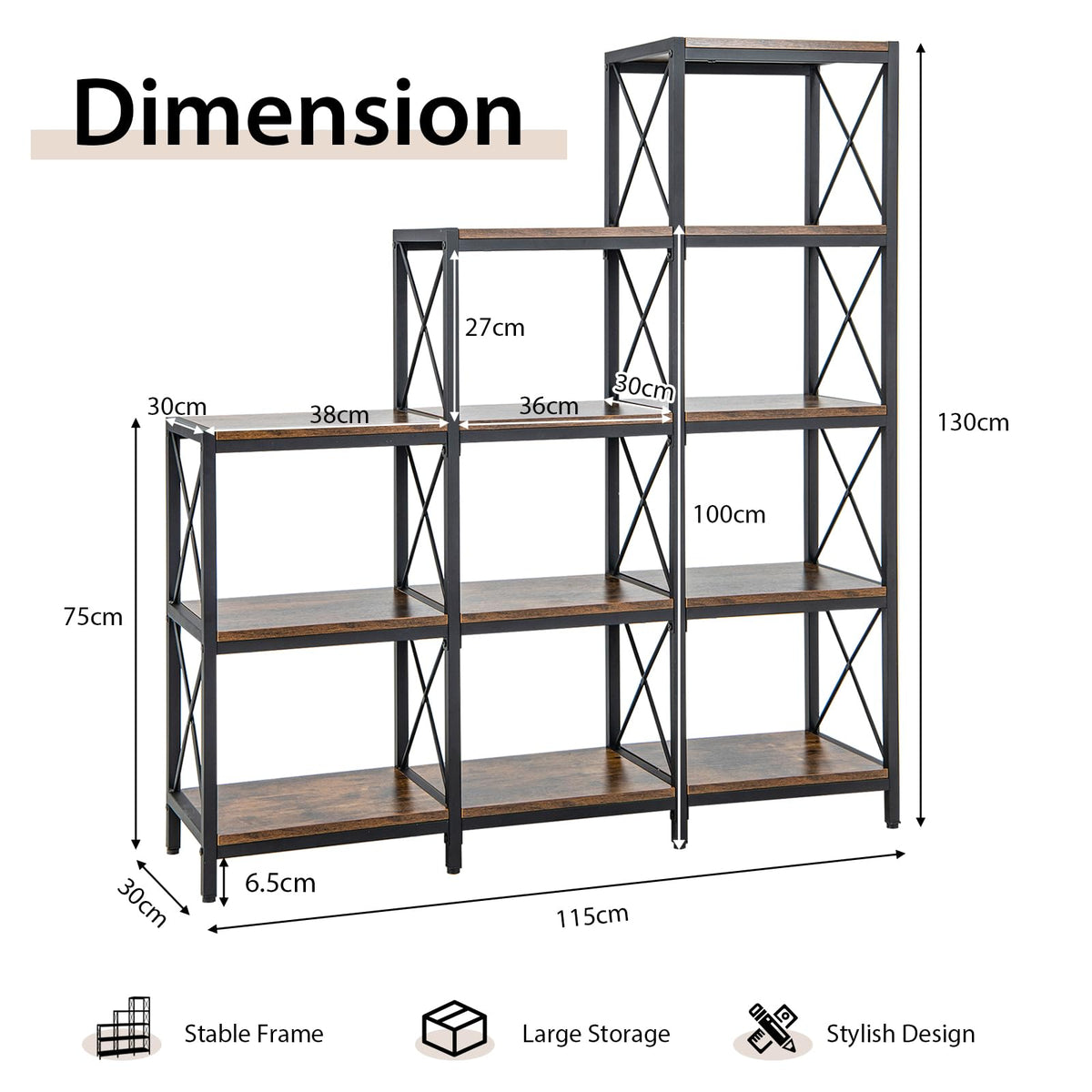 Giantex 5-Tier Bookshelf, 9 Cubes Bookcase w/Carbon Steel Frame