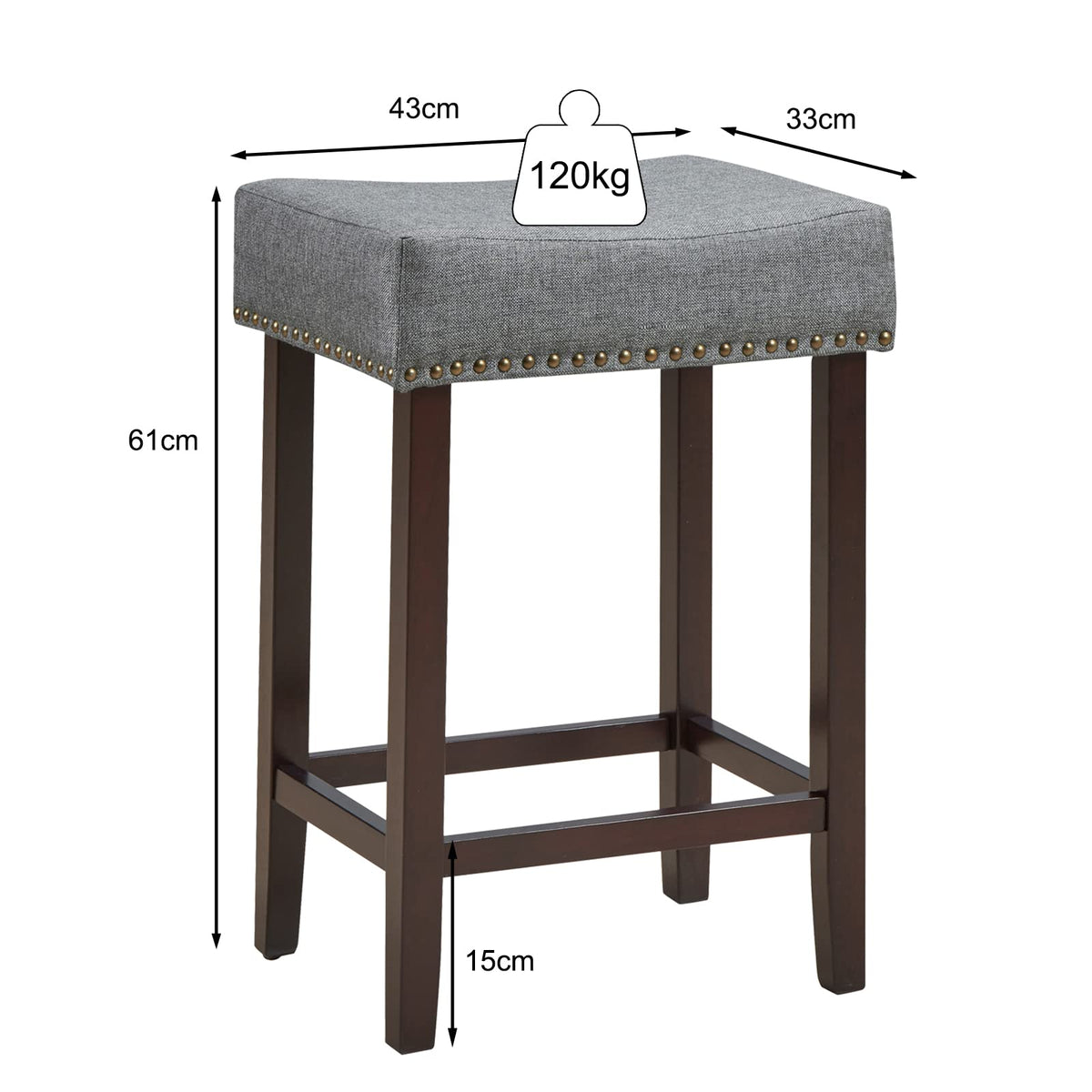 Giantex Set of 2 Saddle Bar Stools, 61cm H Backless Counter Stool, Brass Nailhead Studs