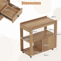 Narrow End Table, Modern 2-Drawer Sofa Side Table with Open Shelves