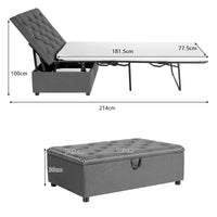 2-in-1 Folding Ottoman Sleeper w/Mattress Convertible Guest Bed Grey