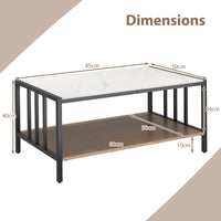 2-Tier Rectangular Center Table with Sintered Stone Tabletop