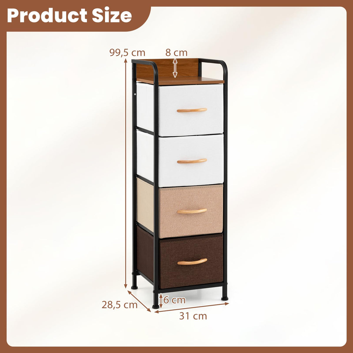 Giantex 4-Drawer Narrow Dresser with Removable Fabric Bins & Top Shelf