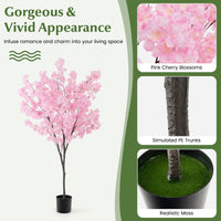 Giantex 190cm Tall Artificial Cherry Blossom Tree, Faux Floral Plant w/ 1170 Pink Flowers, Nursery Pot, Potted Plant Indoor Decor