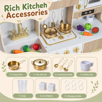 Wooden Play Kitchen with Lights & Sounds and Ice Maker Stove Sink for Toddlers Ages 3+