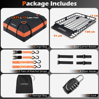 Roof Cargo Basket with 425L Waterproof Bag and 90kg Load for SUV