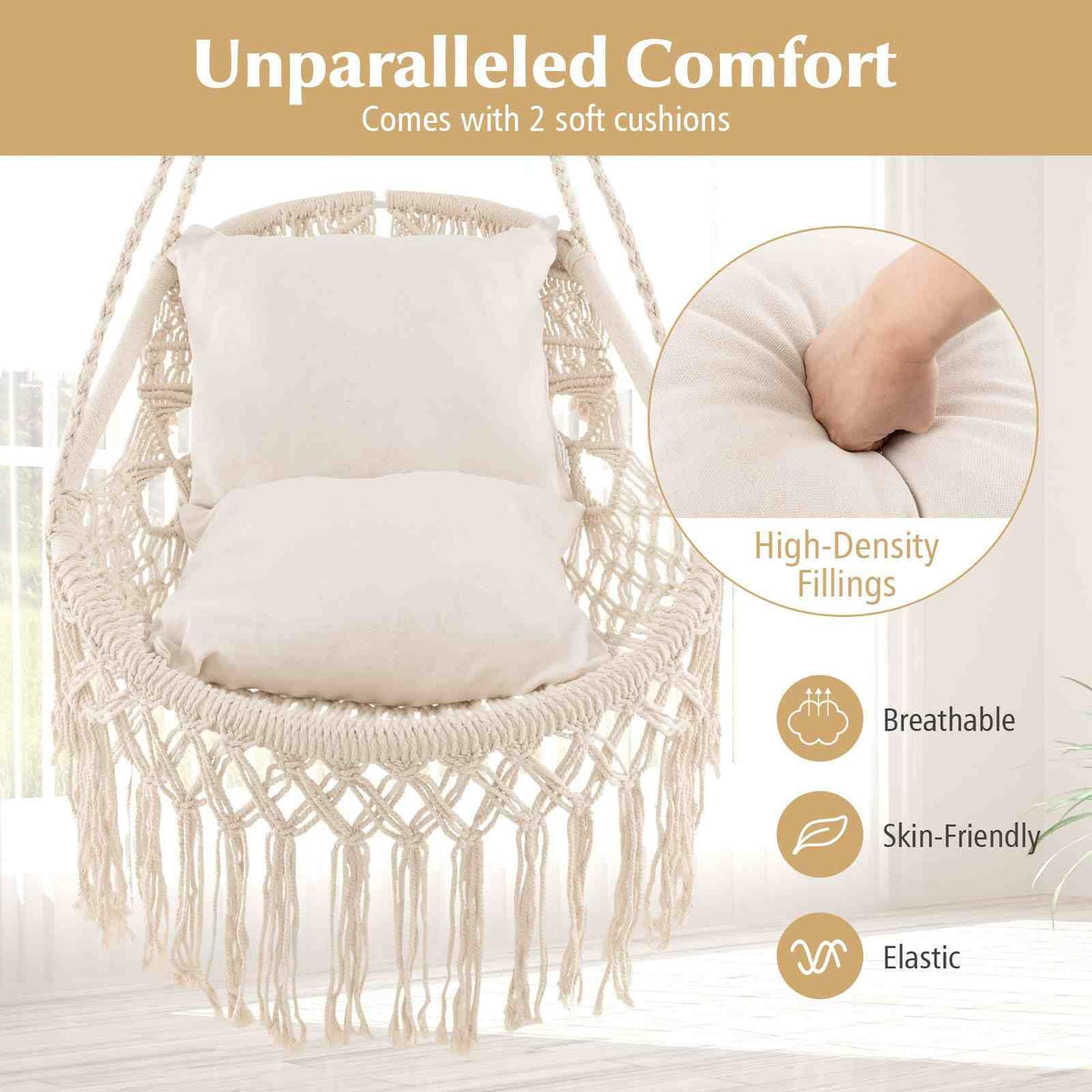 Hanging Hammock Chair with Soft Seat Cushions for Patio/Bedroom
