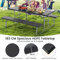 Folding Picnic Table with 2 Benches with Metal Frame and All-Weather HDPE Tabletop
