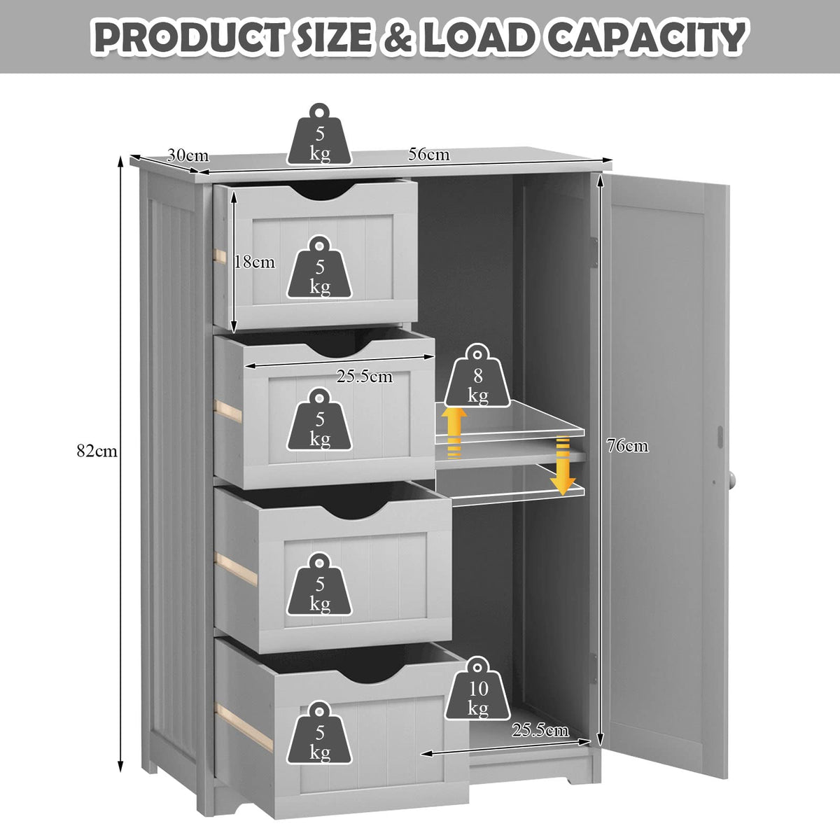 Giantex Bathroom Storage Cabinet with 4 Drawers & 1 Door