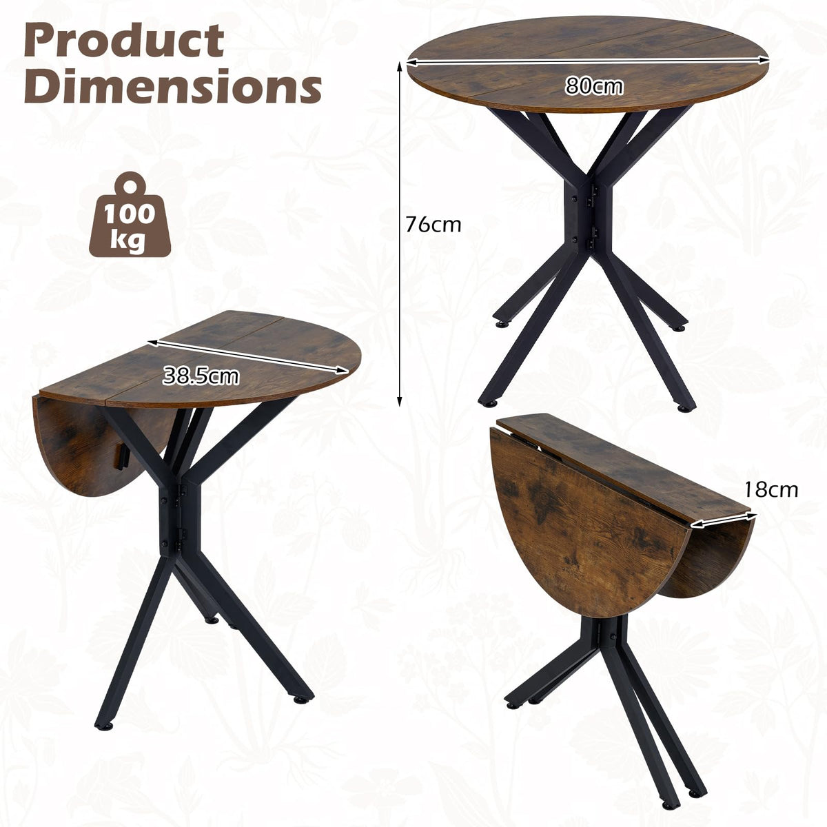 80cm Folding Dining Table with Drop Leaves