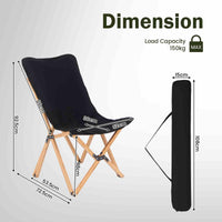 Butterfly Folding Chair Set of 2 Bamboo Dorm Sling Chair 150 kg Capacity Picnic