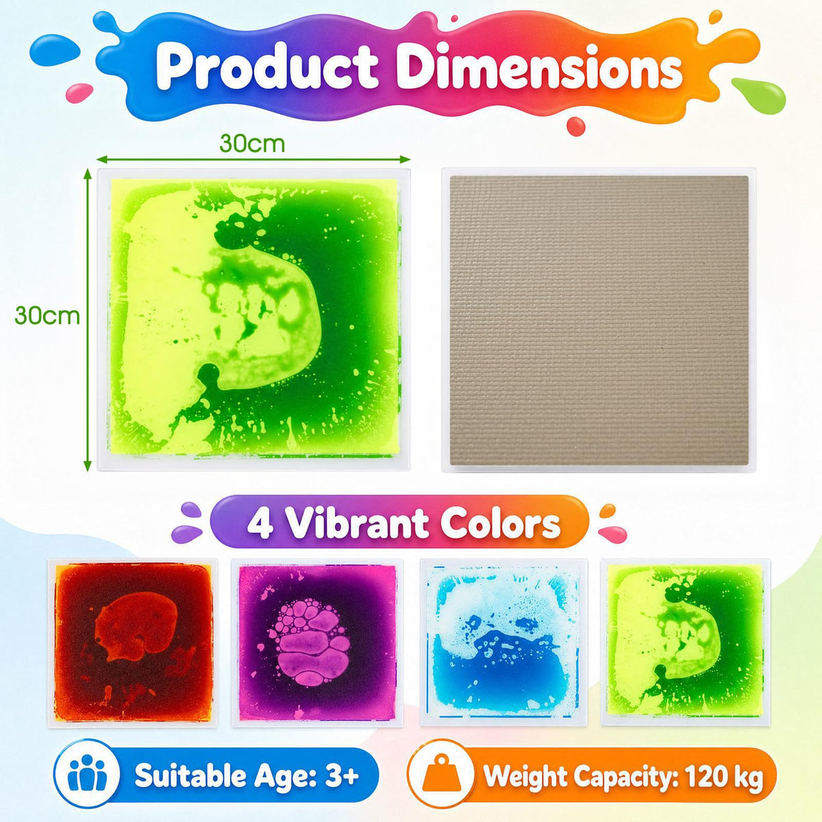 4-Pack Glow-in-the-Dark Liquid Sensory Floor Tiles 30 x 30 CM for Toddlers with Autism