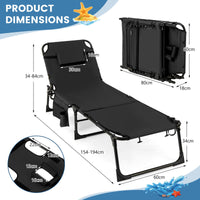 Folding Convertible Camping Lounger w/Face Hole & Pillows & Storage Pocket