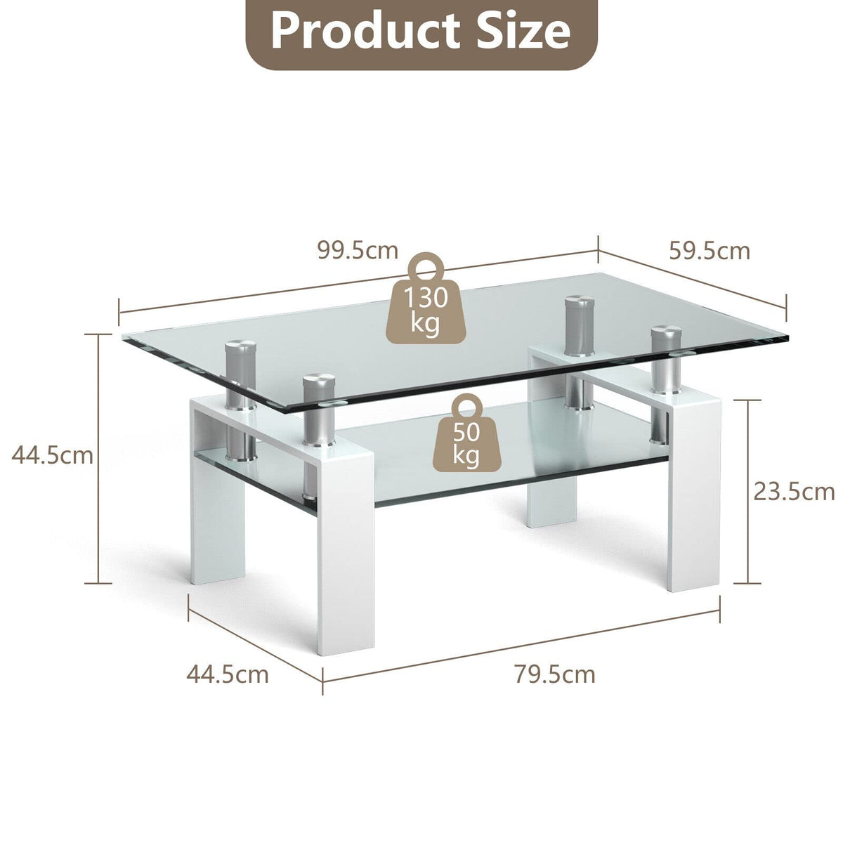 Giantex Rectangular Glass Coffee Table, Modern Coffee Table w/Lower Shelf, Lager Storage Space Tempered Glass Tabletop