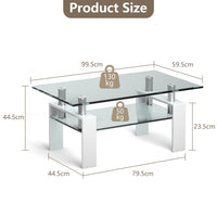 Giantex Rectangular Glass Coffee Table, Modern Coffee Table w/Lower Shelf, Lager Storage Space Tempered Glass Tabletop