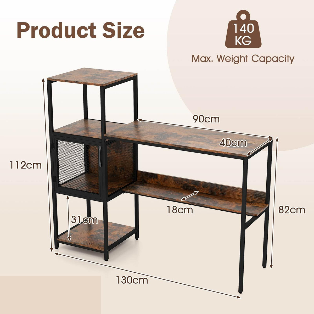 Home Office Desk with Storage Cabinet & Shelves