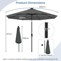 3 m Solar Patio Umbrella w/ 96 LED Lights, 9 Modes