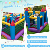 Inflatable Kids Bouncy House, Jumping Castle Trampoline, w/Slide, Jump Area, Climbing Wall, Basketball Hoop