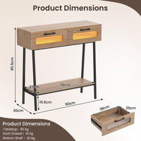 2-Tier Farmhouse Console Table with Colorful LED Lights and 2 Drawers