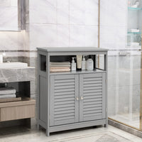 Bathroom Floor Cabinet, Wooden Storage Cabinet with Double Shutter Door & Adjustable Shelf