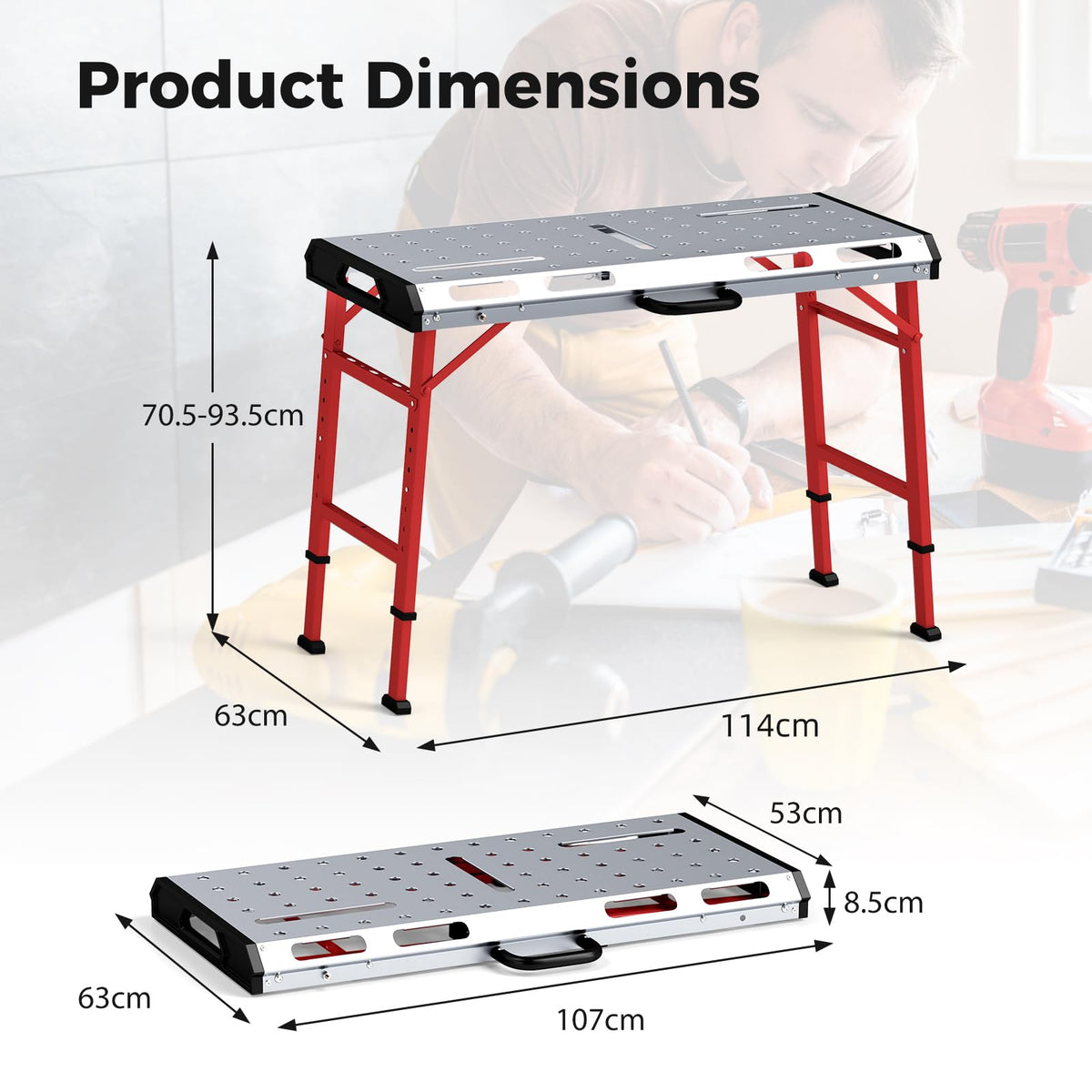 107cm x 53cm 450kg Capacity Heavy-Duty Welding Workbench with Adjustable Height