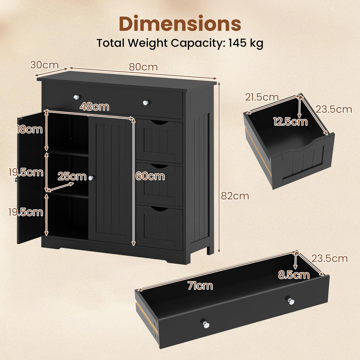 Giantex Bathroom Floor Cabinet, Large Storage Cabinet with 4 Drawers