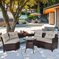 4-Piece Patio Furniture Set, Outdoor Rattan Wicker Sofa & Tempered Glass Coffee Table Set