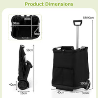 50L Folding Shopping Cart with 3 Pockets and Retractable Handlebar for Grocery