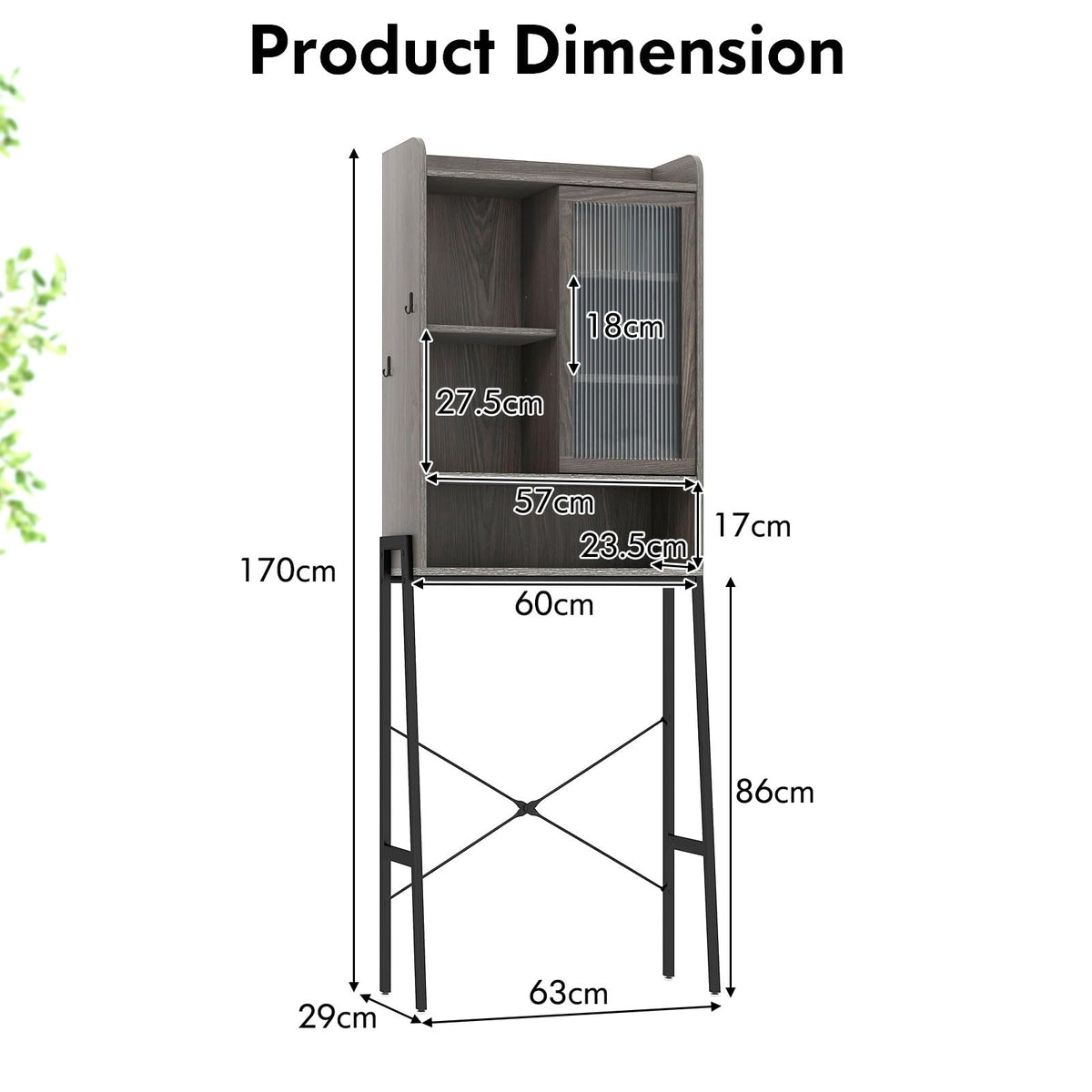 Giantex Over The Toilet Storage Cabinet, Bathroom Space Saver with Sliding Acrylic Door & Metal Frame