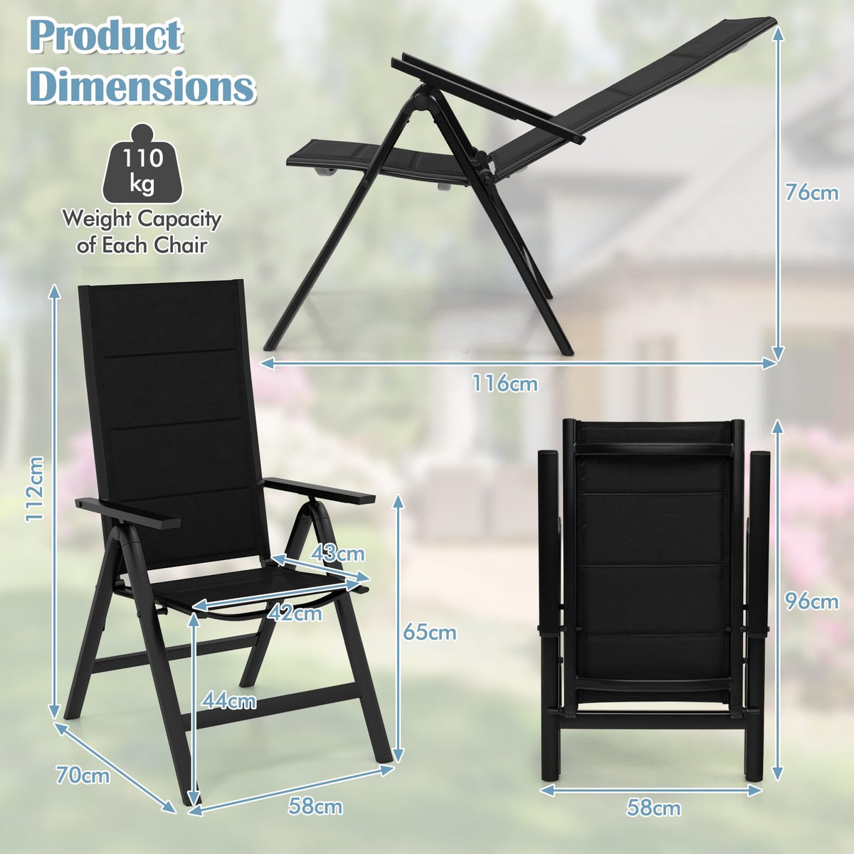 Patio Folding Chair Set with Soft Padded Seat for Porch Pool Backyard Camping