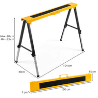 2 Pack Folding Heavy Duty Metal Saw Horses with 12 Adjustable Leg Heights and Carry Handles