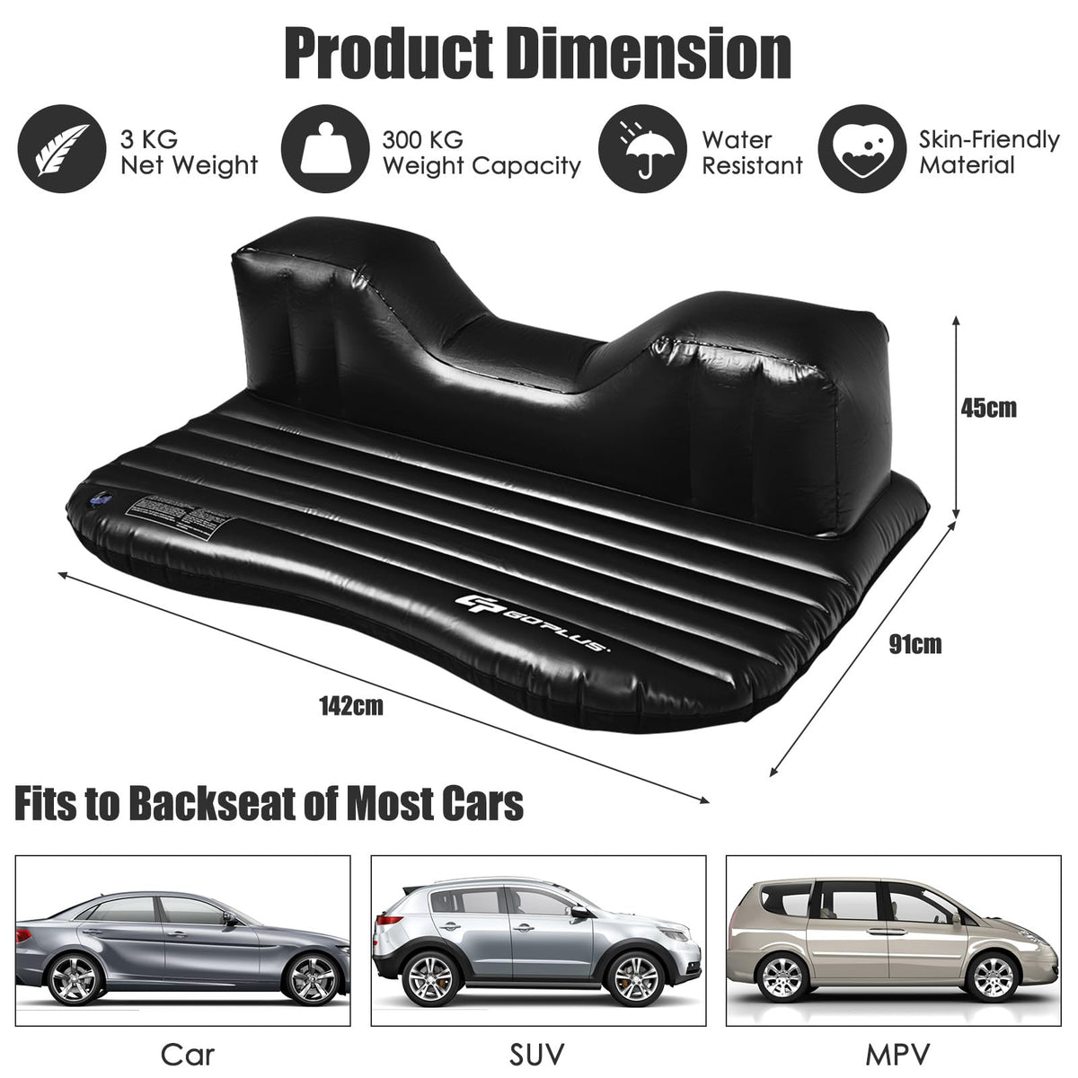 Inflatable Car Air Mattress, Backseat SUV Air Bed w/Pillow